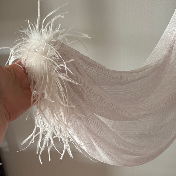 Loves A Metallic Chiffon Feather Trim Ruched Dress - STUNNING! MSPR 159 - Picture 5 of 9